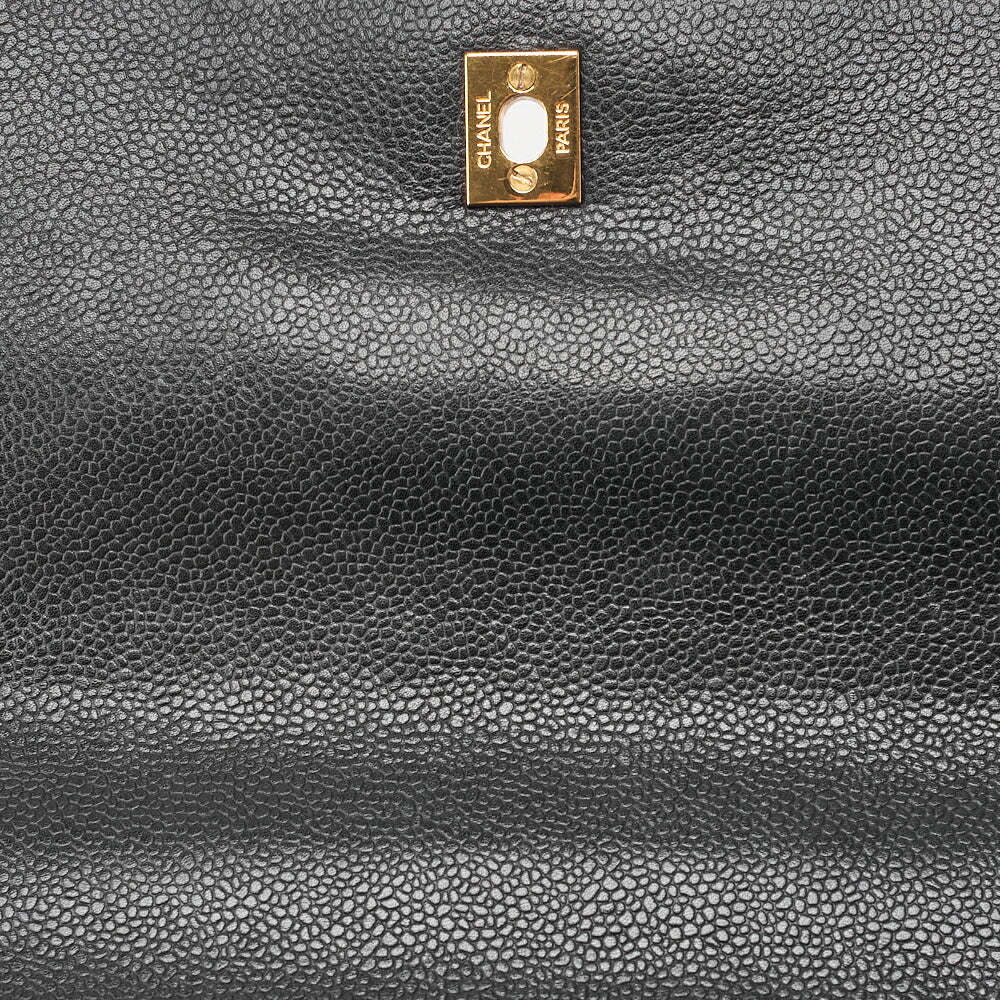 CHANEL Handbag Matelasse Turn Lock Caviar Skin Black Gold-Tone Hardware Pre-Owned - Vintage La Charme