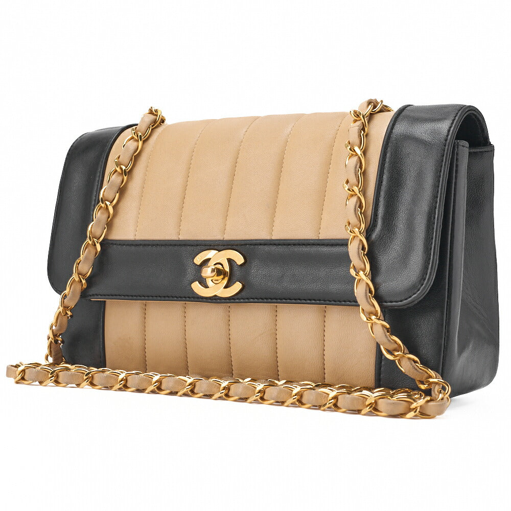 CHANEL Shoulder Bag Mademoiselle Lambskin Beige and Black Gold-Tone Hardware Pre-Owned - Vintage La Charme