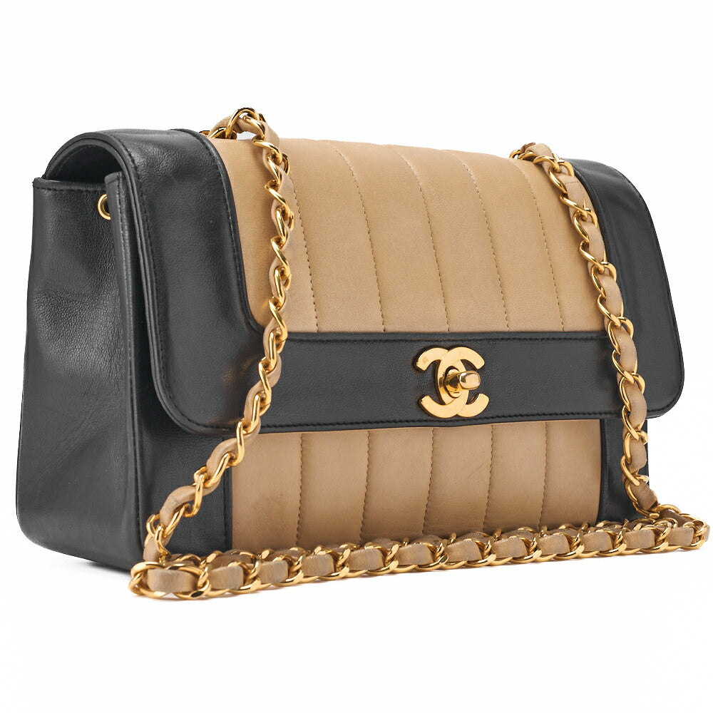 CHANEL Shoulder Bag Mademoiselle Lambskin Beige and Black Gold-Tone Hardware Pre-Owned - Vintage La Charme