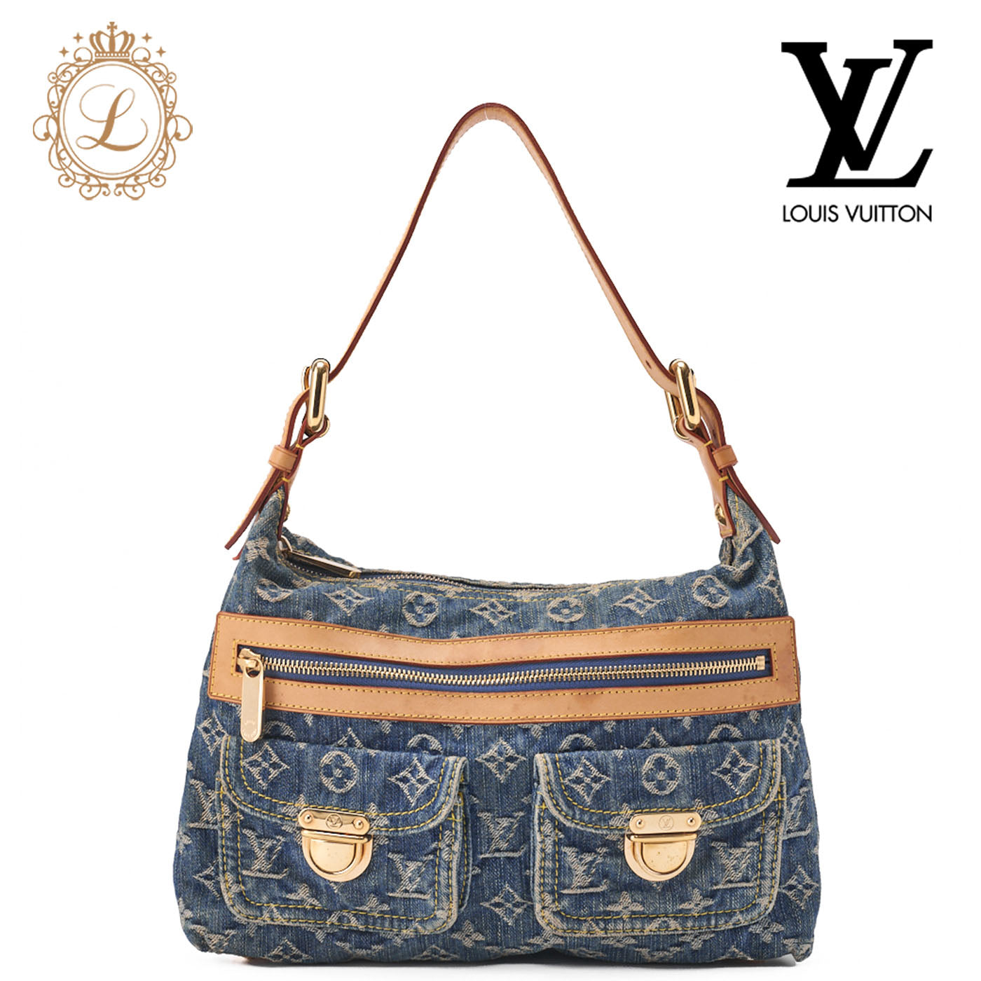 Louis Vuitton Shoulder Bag, Monogram Denim, Blue, Gold-Tone Hardware, Pre-Owned - Vintage La Charme