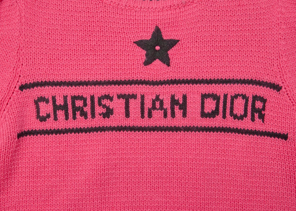 Dior T-Shirt, Kurzarm, Schnittmuster, Woll-Kaschmir-Mischung, Pink, silberfarbene Metallteile, gebraucht