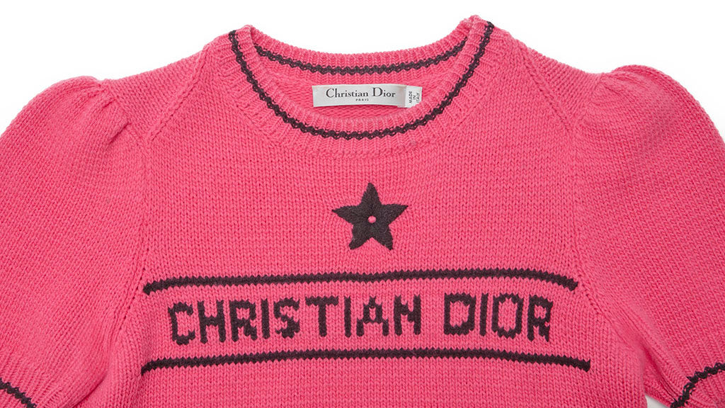 Dior T-Shirt, Kurzarm, Schnittmuster, Woll-Kaschmir-Mischung, Pink, silberfarbene Metallteile, gebraucht