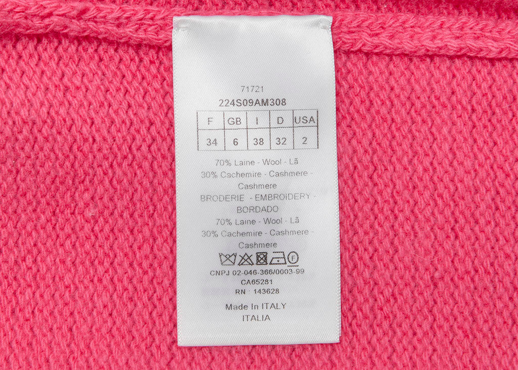 Dior T-Shirt, Kurzarm, Schnittmuster, Woll-Kaschmir-Mischung, Pink, silberfarbene Metallteile, gebraucht