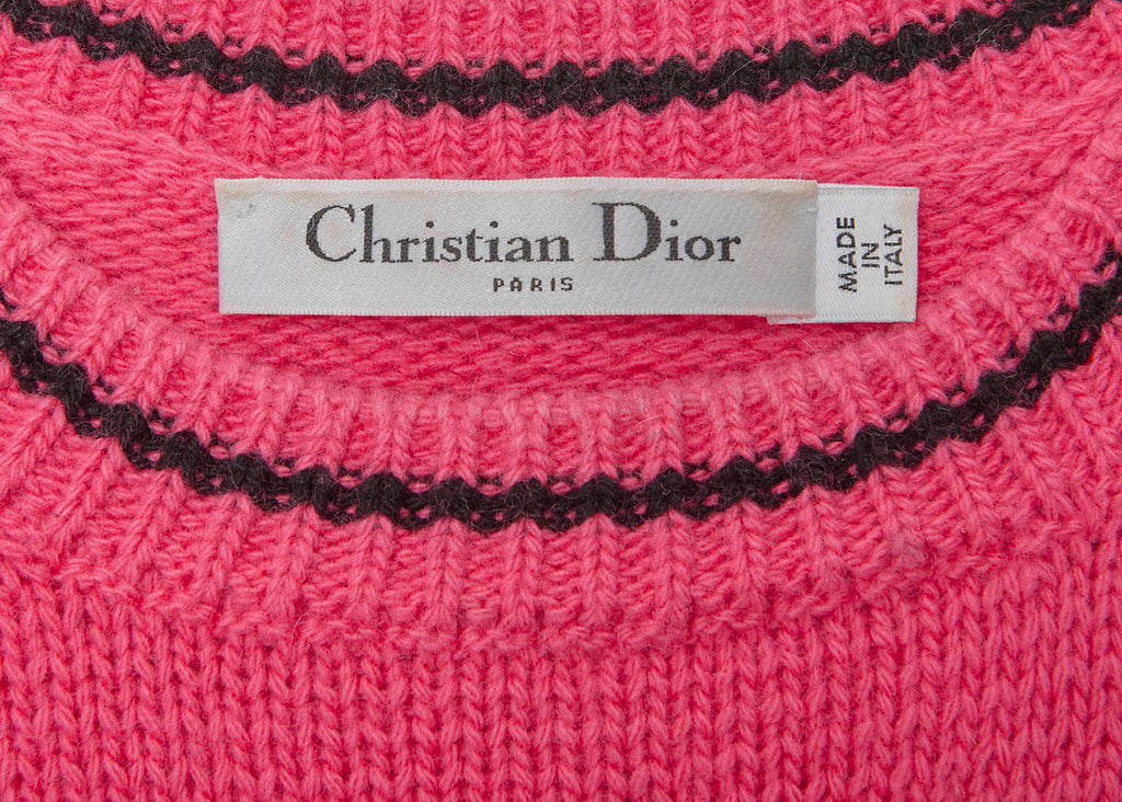 Dior T-Shirt, Kurzarm, Schnittmuster, Woll-Kaschmir-Mischung, Pink, silberfarbene Metallteile, gebraucht