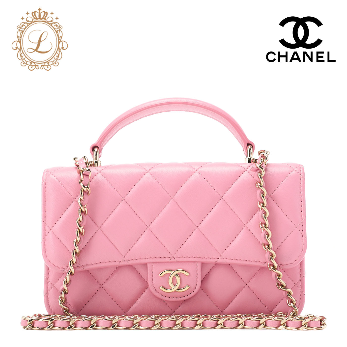 CHANEL Chain Shoulder Bag Mini Matelasse Push Lock Lambskin Pink Gold-Tone Hardware Pre-Owned - Vintage La Charme
