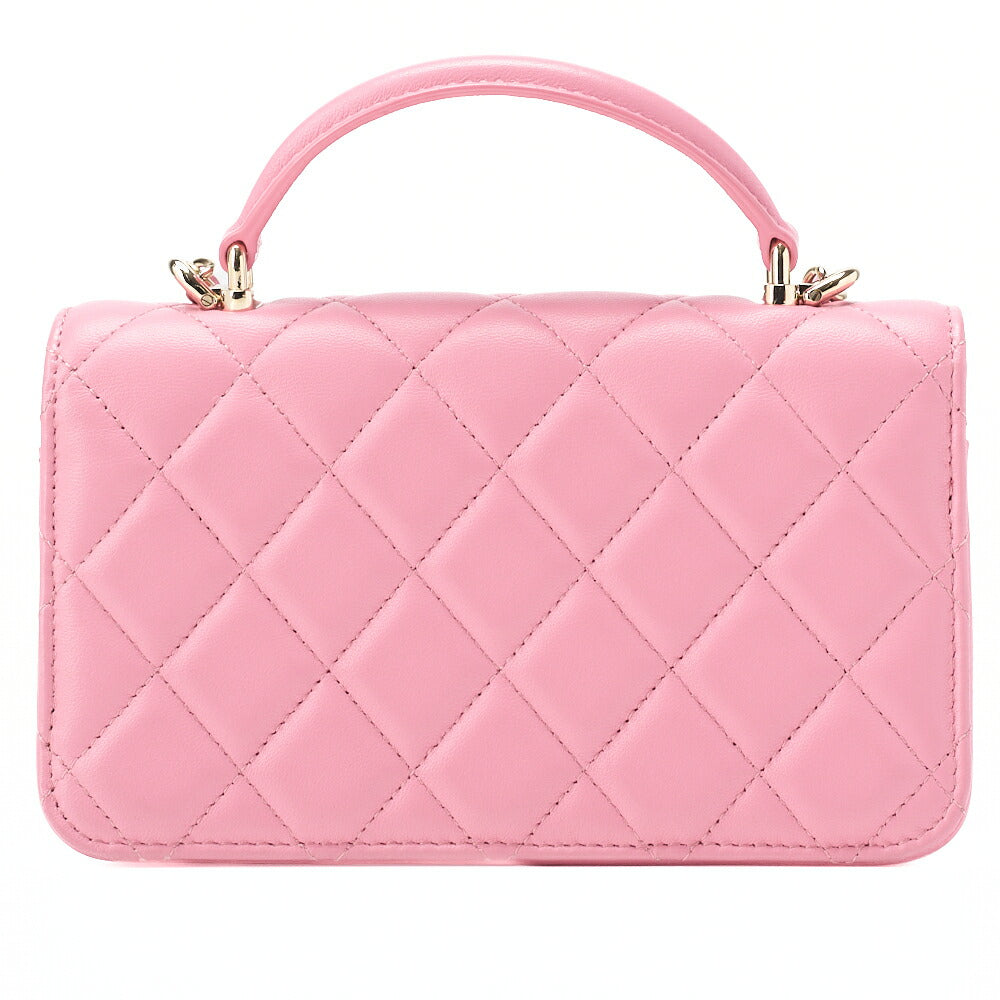 CHANEL Chain Shoulder Bag Mini Matelasse Push Lock Lambskin Pink Gold-Tone Hardware Pre-Owned - Vintage La Charme