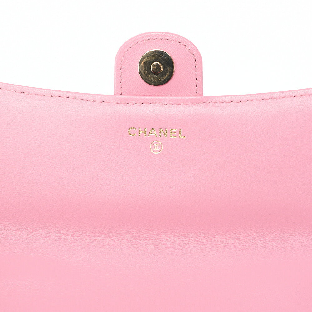 CHANEL Chain Shoulder Bag Mini Matelasse Push Lock Lambskin Pink Gold-Tone Hardware Pre-Owned - Vintage La Charme