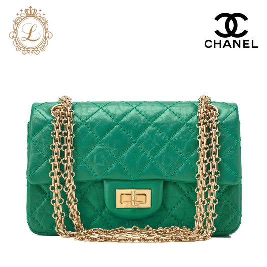 CHANEL Chain Shoulder Bag Matelasse 2.55 Vintage Calf Green Gold-Tone Hardware Pre-Owned - Vintage La Charme