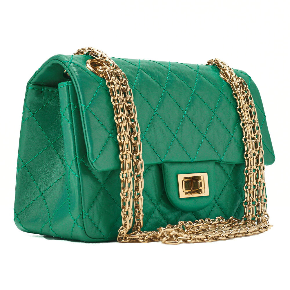 CHANEL Chain Shoulder Bag Matelasse 2.55 Vintage Calf Green Gold-Tone Hardware Pre-Owned - Vintage La Charme