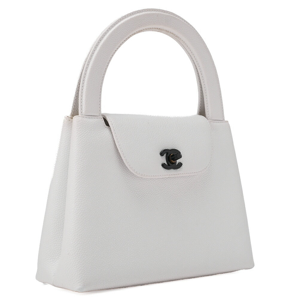 CHANEL Handbag Mini Kelly Type Caviar Skin White Gold-Tone Hardware Pre-Owned - Vintage La Charme