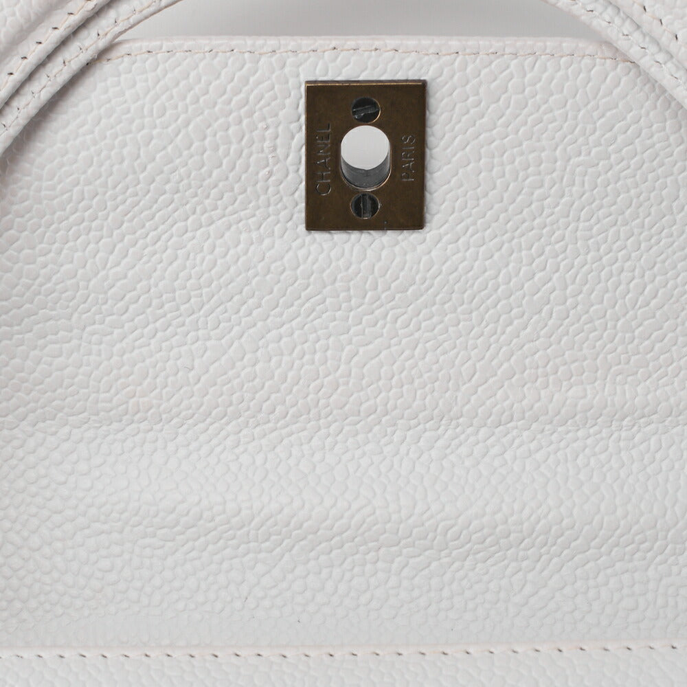 CHANEL Handbag Mini Kelly Type Caviar Skin White Gold-Tone Hardware Pre-Owned - Vintage La Charme
