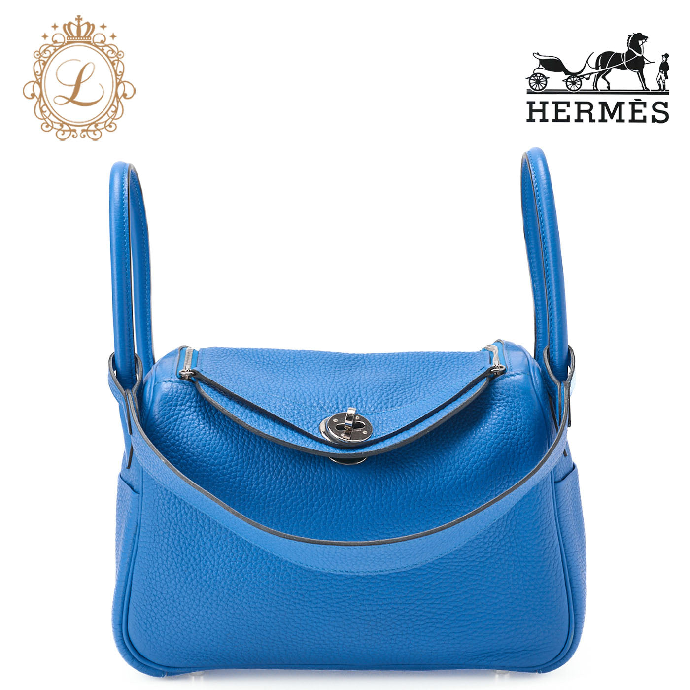 HERMES Shoulder Bag Lindy 26 2WAY Tryon Clemence Blue Zanzibar Gold-Tone Hardware Pre-Owned - Vintage La Charme
