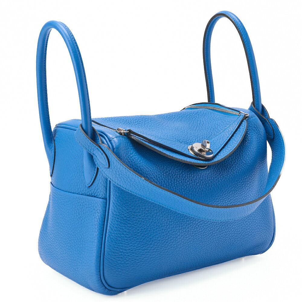 HERMES Shoulder Bag Lindy 26 2WAY Tryon Clemence Blue Zanzibar Gold-Tone Hardware Pre-Owned - Vintage La Charme
