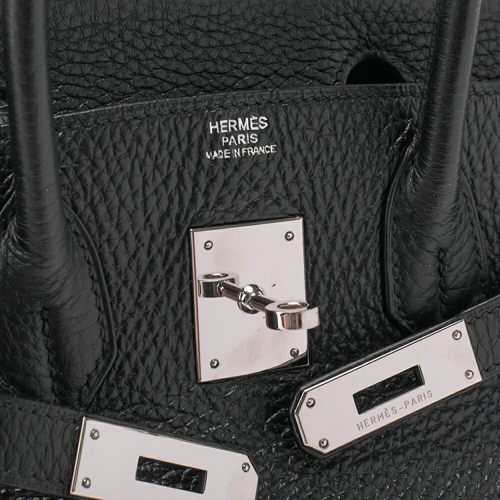 HERMES Birkin 30 Handbag Tryon Clemence Black Silver-Tone Hardware Pre-Owned - Vintage La Charme