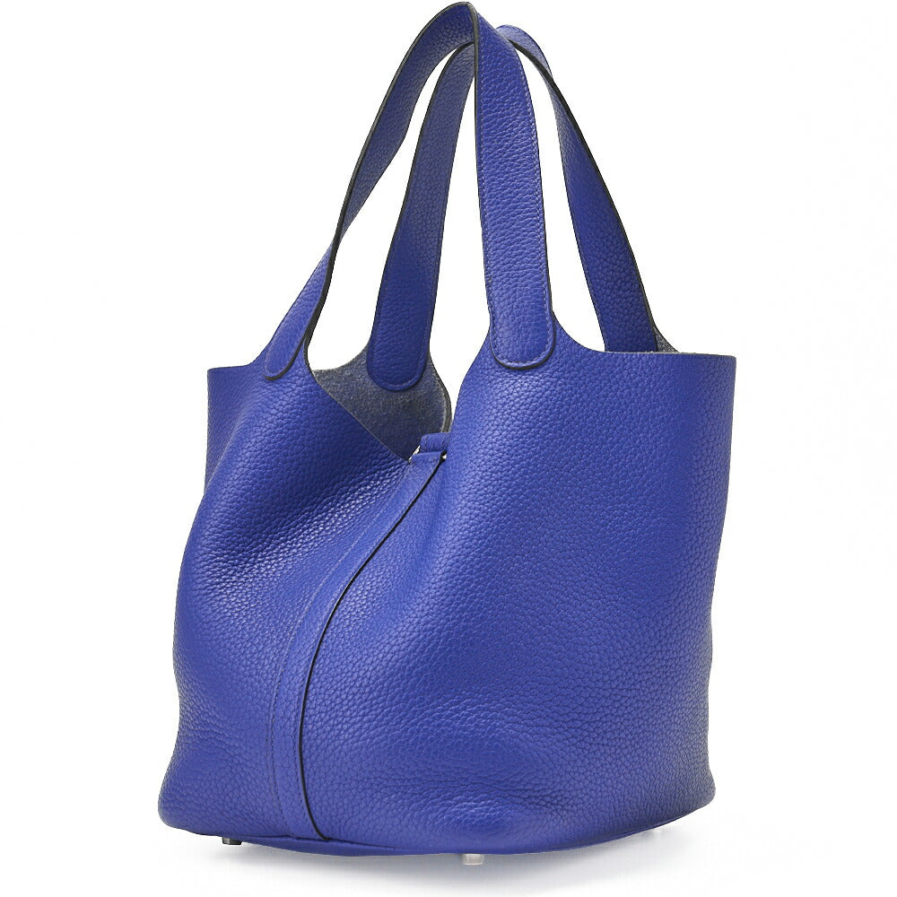 HERMES Picotin Lock MM Handbag, Tryon Clemence, Blue Electric, Silver-Tone Hardware, Pre-Owned - Vintage La Charme