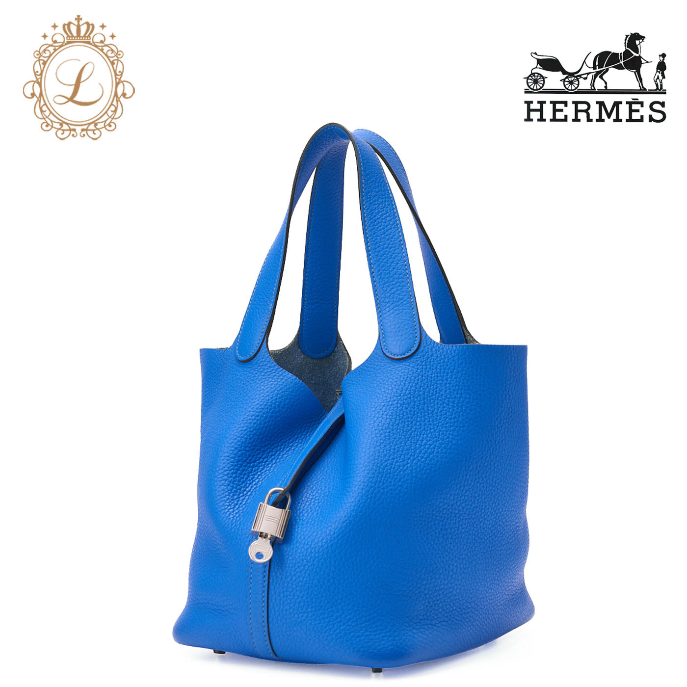 HERMES Picotin Rock MM Handbag Tryon Clemence Blue Hydra Silver-Tone Hardware Pre-Owned - Vintage La Charme