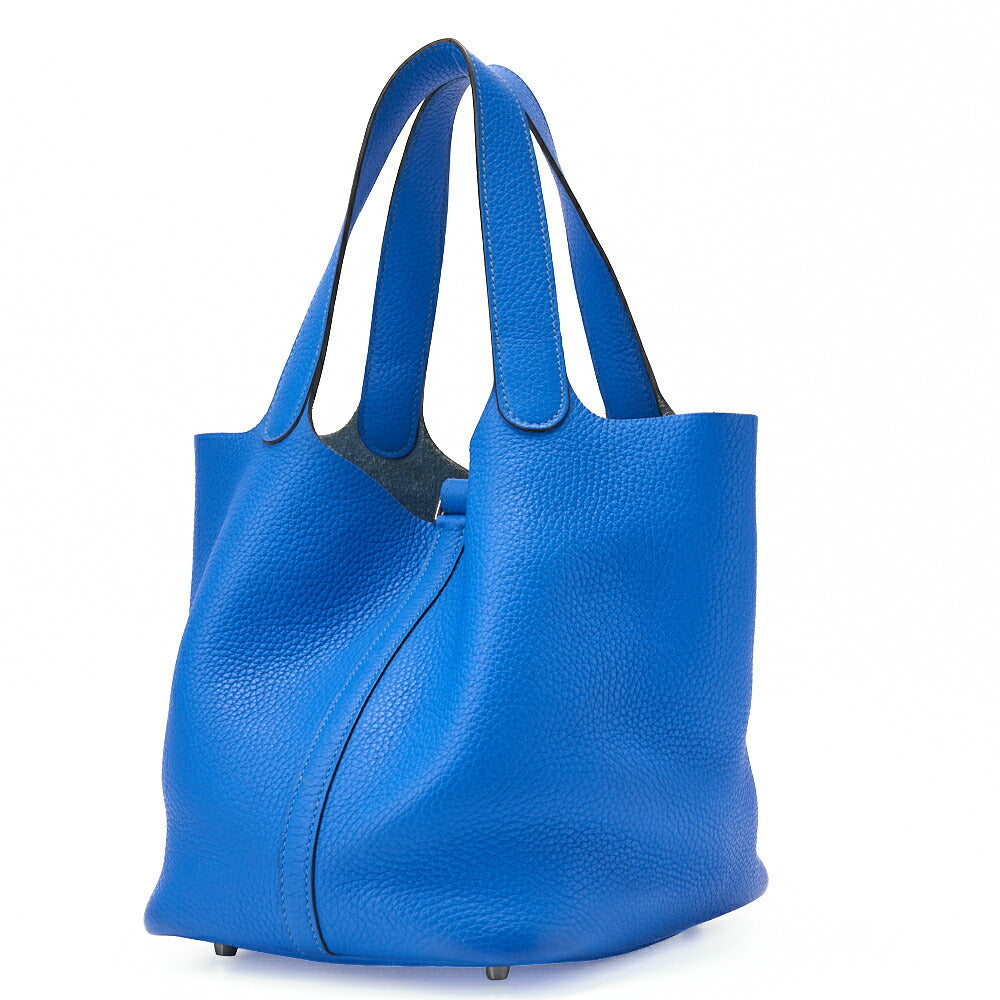 HERMES Picotin Rock MM Handbag Tryon Clemence Blue Hydra Silver-Tone Hardware Pre-Owned - Vintage La Charme