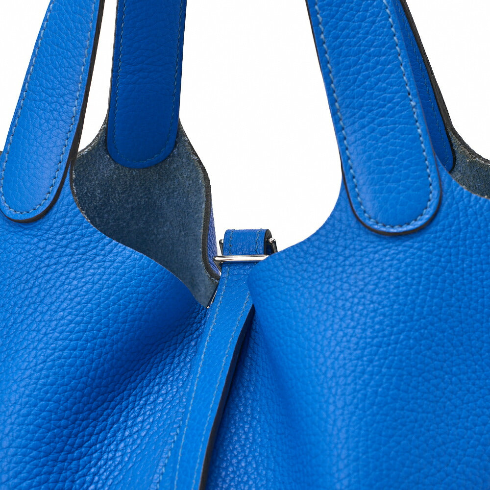 HERMES Picotin Rock MM Handbag Tryon Clemence Blue Hydra Silver-Tone Hardware Pre-Owned - Vintage La Charme