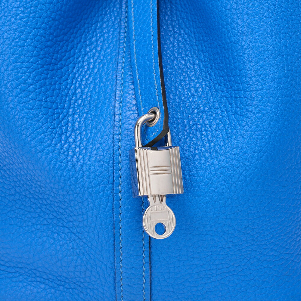 HERMES Picotin Rock MM Handbag Tryon Clemence Blue Hydra Silver-Tone Hardware Pre-Owned - Vintage La Charme