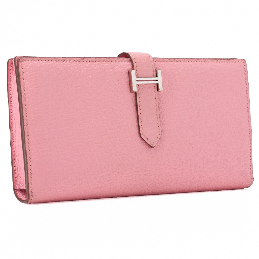 HERMES Bearn Soufflet Bi-fold Long Wallet Chèvre Rose Confetti Silver-Tone Hardware Pre-Owned - Vintage La Charme