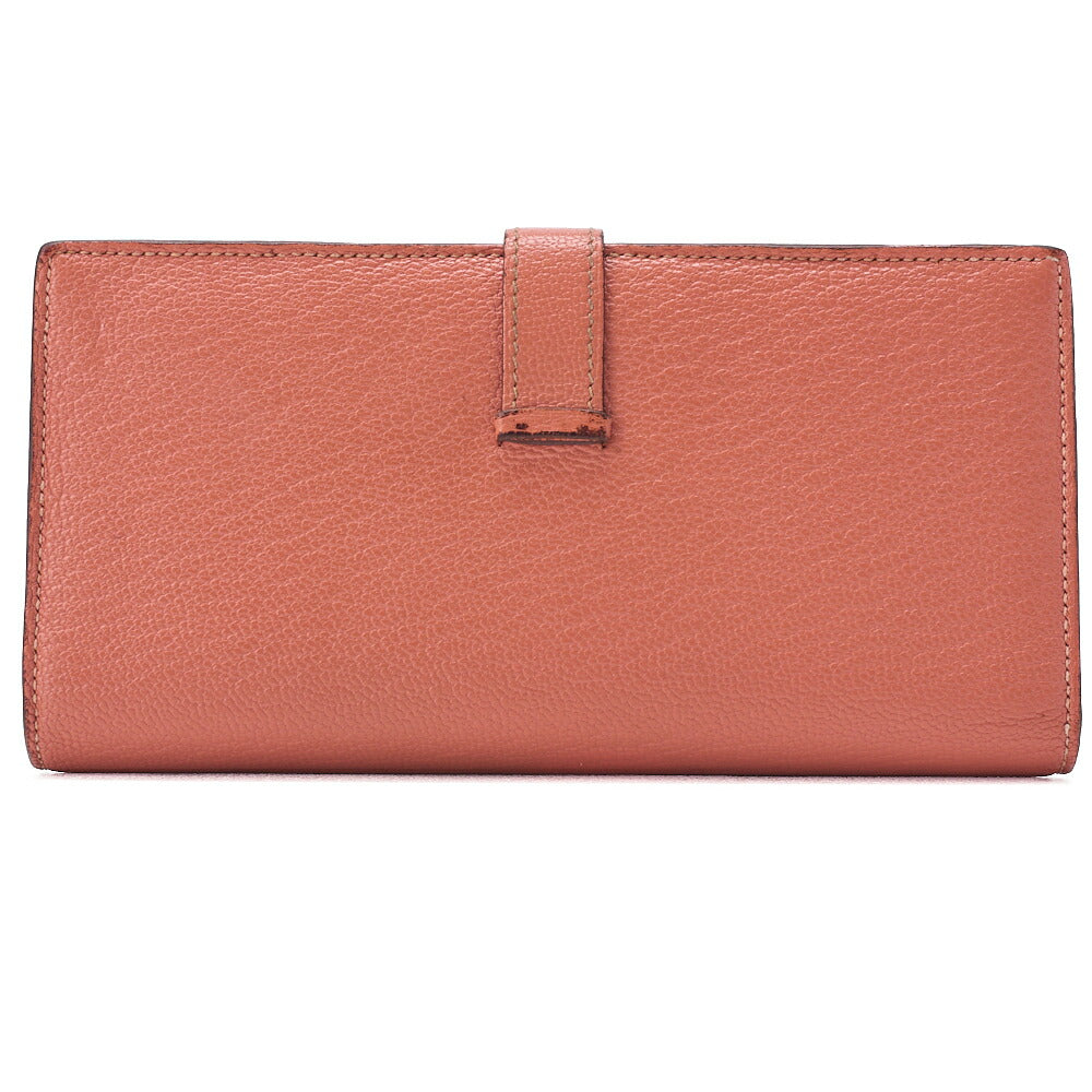 HERMES Bearn Soufflet Bi-fold Long Wallet Chèvre Crevette Silver-Tone Hardware Pre-Owned - Vintage La Charme