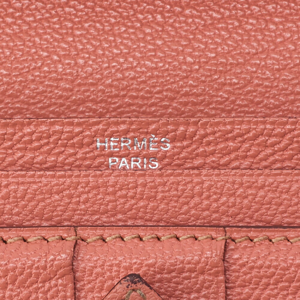 HERMES Bearn Soufflet Bi-fold Long Wallet Chèvre Crevette Silver-Tone Hardware Pre-Owned - Vintage La Charme
