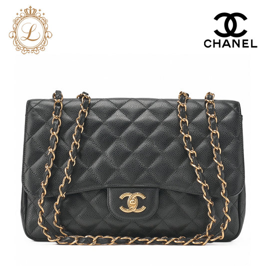 CHANEL Chain Shoulder Bag Deca Matelasse Caviar Skin Black Gold-Tone Hardware Pre-Owned - Vintage La Charme