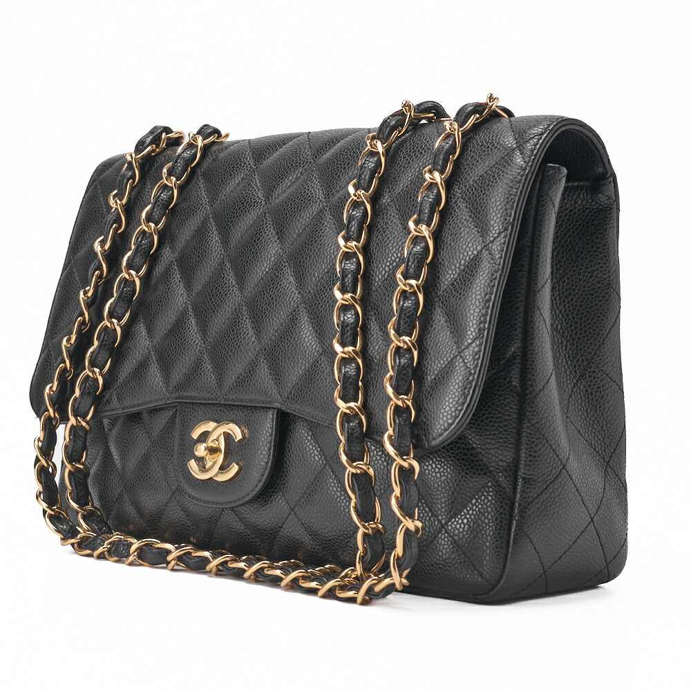 CHANEL Chain Shoulder Bag Deca Matelasse Caviar Skin Black Gold-Tone Hardware Pre-Owned - Vintage La Charme