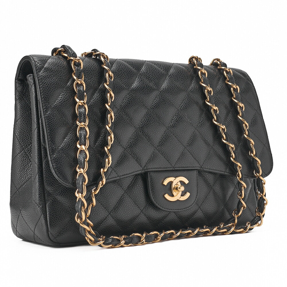 CHANEL Chain Shoulder Bag Deca Matelasse Caviar Skin Black Gold-Tone Hardware Pre-Owned - Vintage La Charme