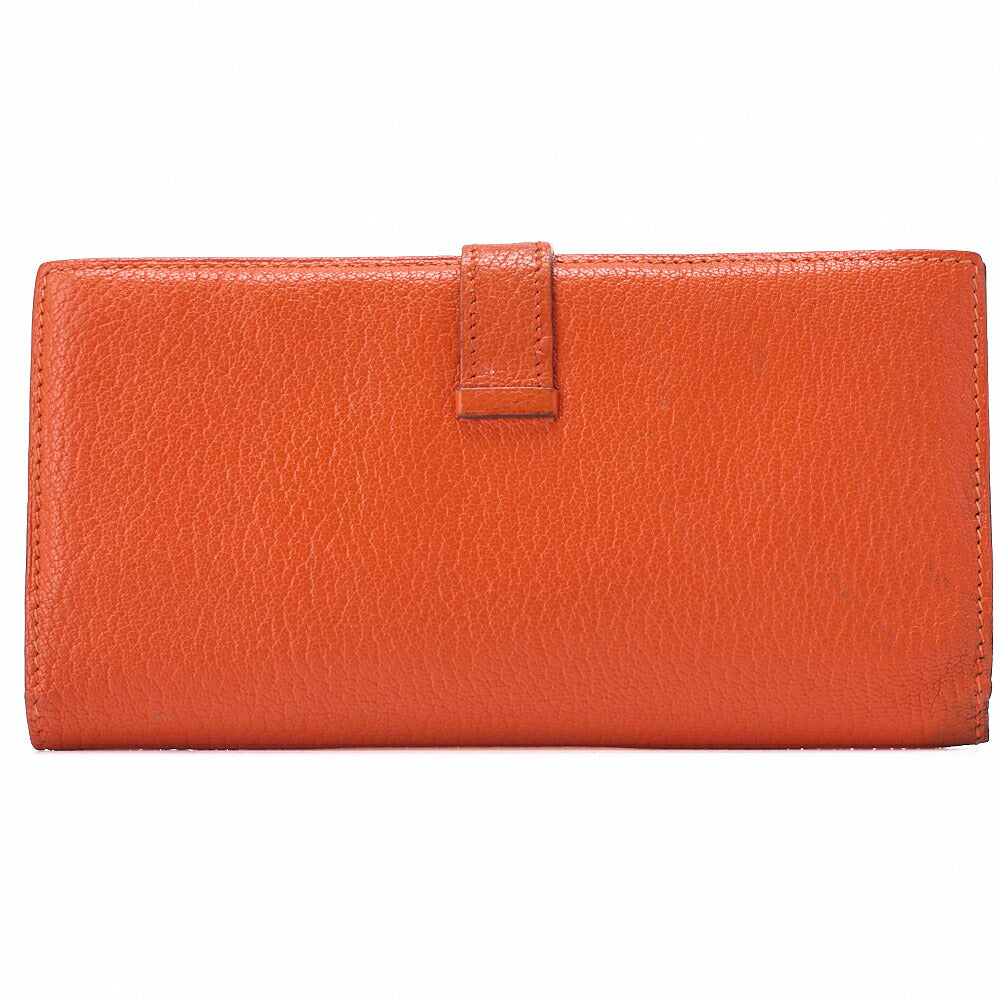 HERMES Bairn Classic Bi-Fold Long Wallet, Chèvre, Orange, Silver-Tone Hardware, Pre-Owned - Vintage La Charme