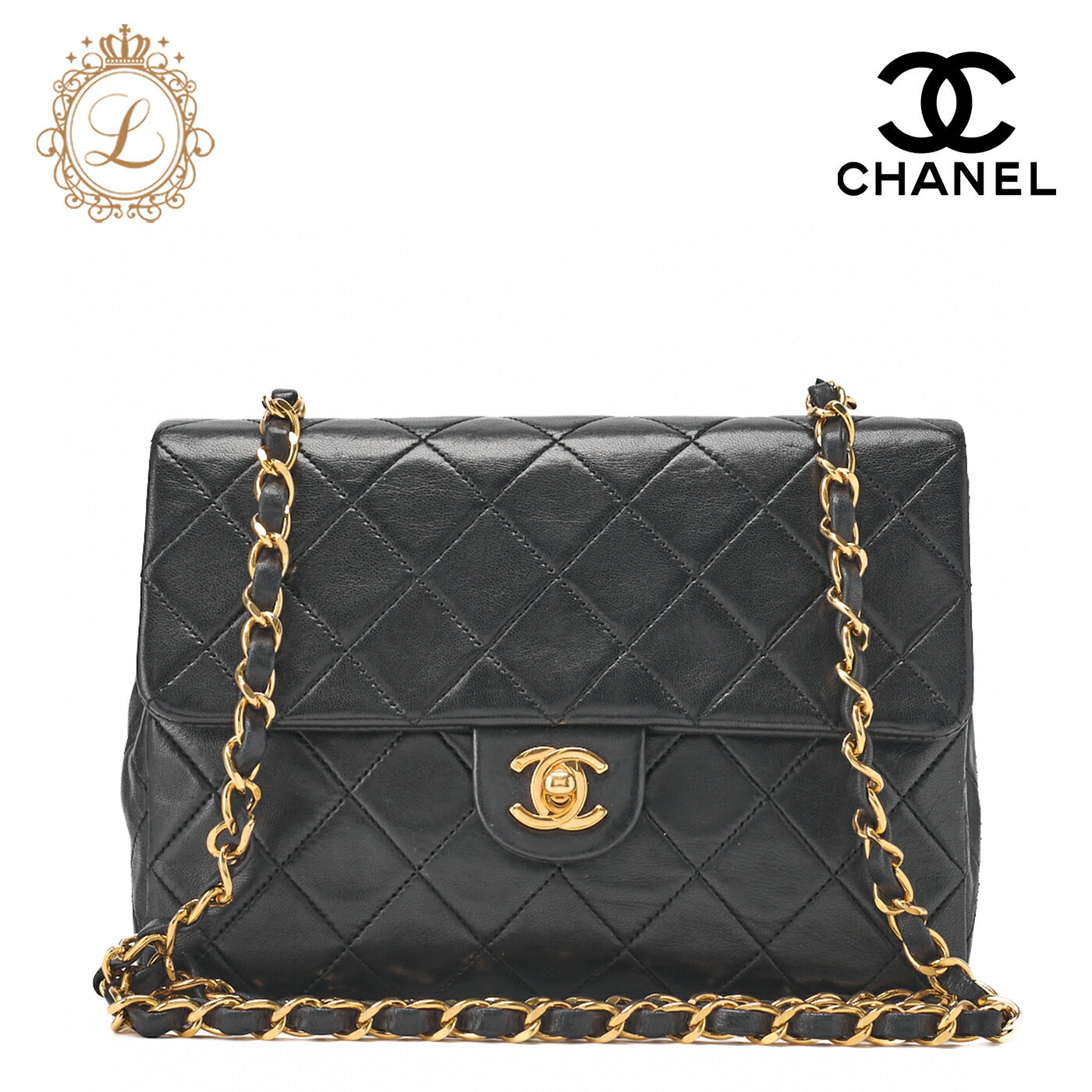 CHANEL Chain Shoulder Bag Matelasse Lambskin Black Gold-Tone Hardware Pre-Owned - Vintage La Charme