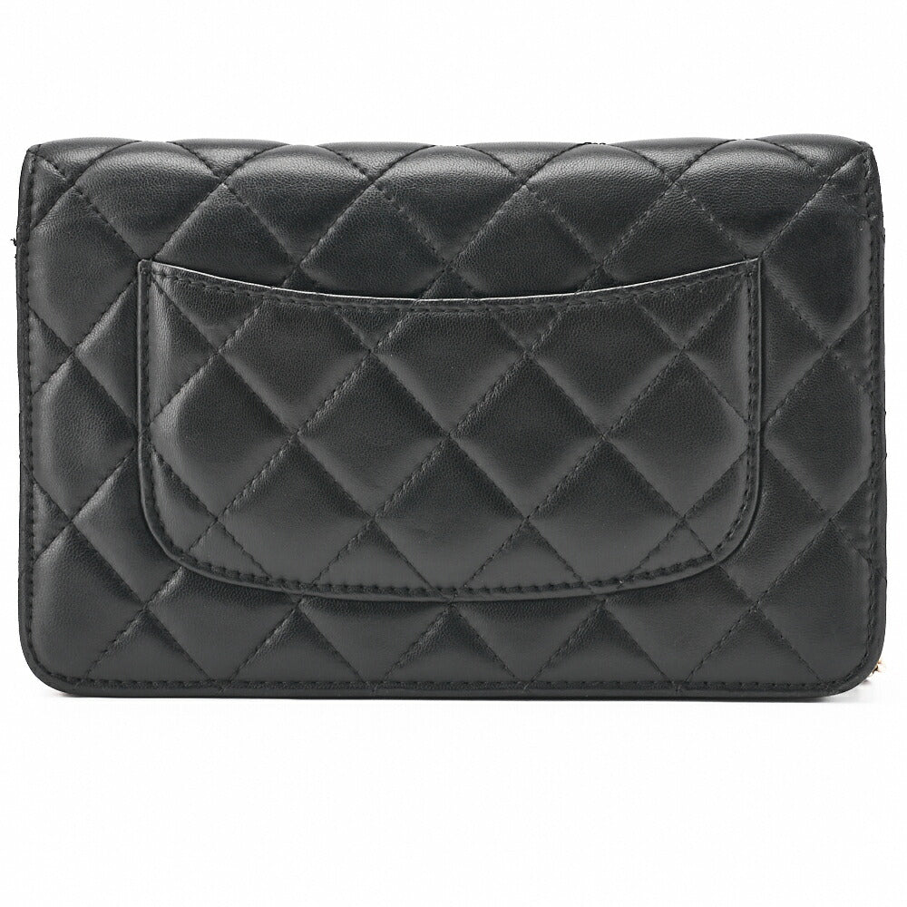 Chanel Chain Wallet Matelasse Lambskin Black Gold-Tone Hardware Pre-Owned - Vintage La Charme