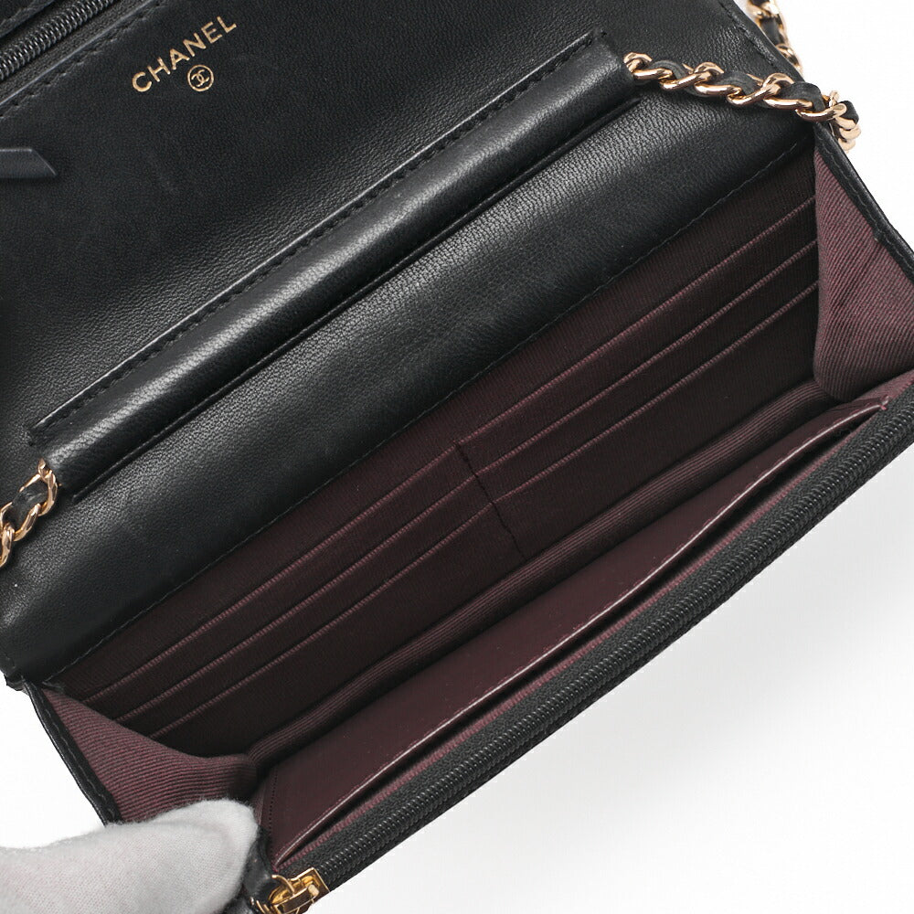 Chanel Chain Wallet Matelasse Lambskin Black Gold-Tone Hardware Pre-Owned - Vintage La Charme