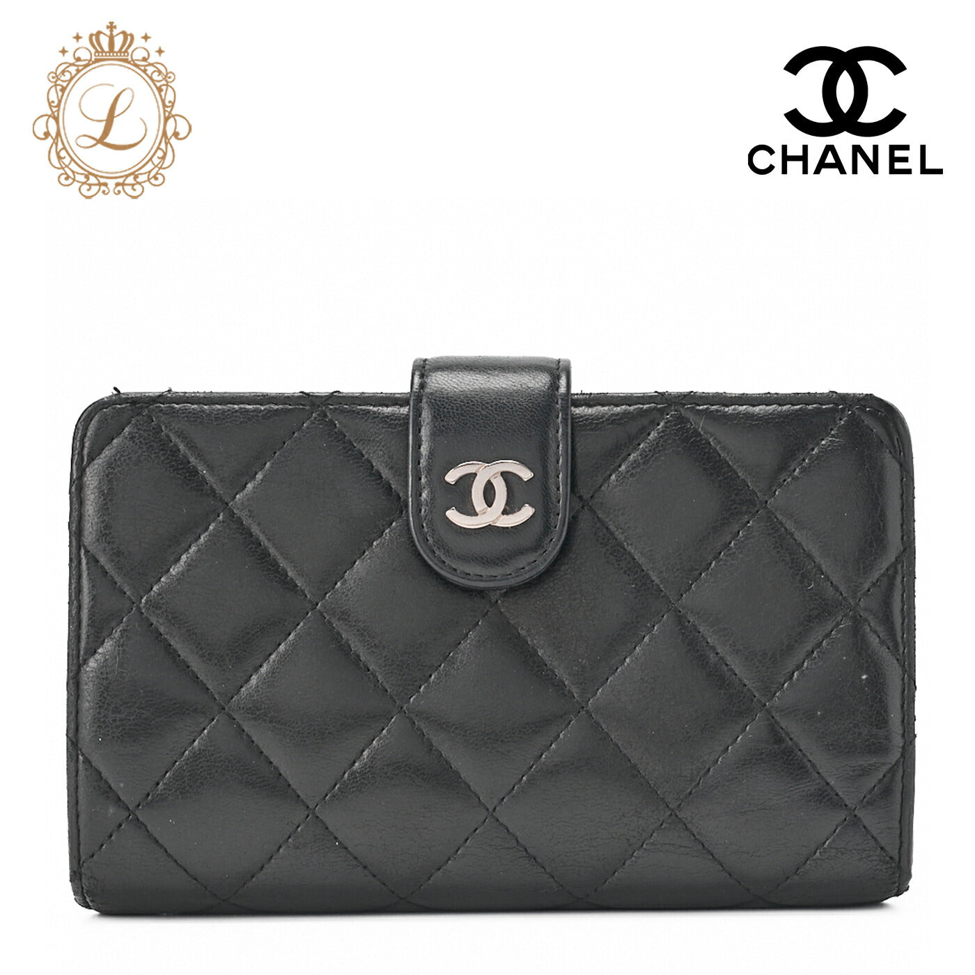 CHANEL Bi-Fold Wallet Matelasse Lambskin Black Silver-Tone Hardware Pre-Owned - Vintage La Charme