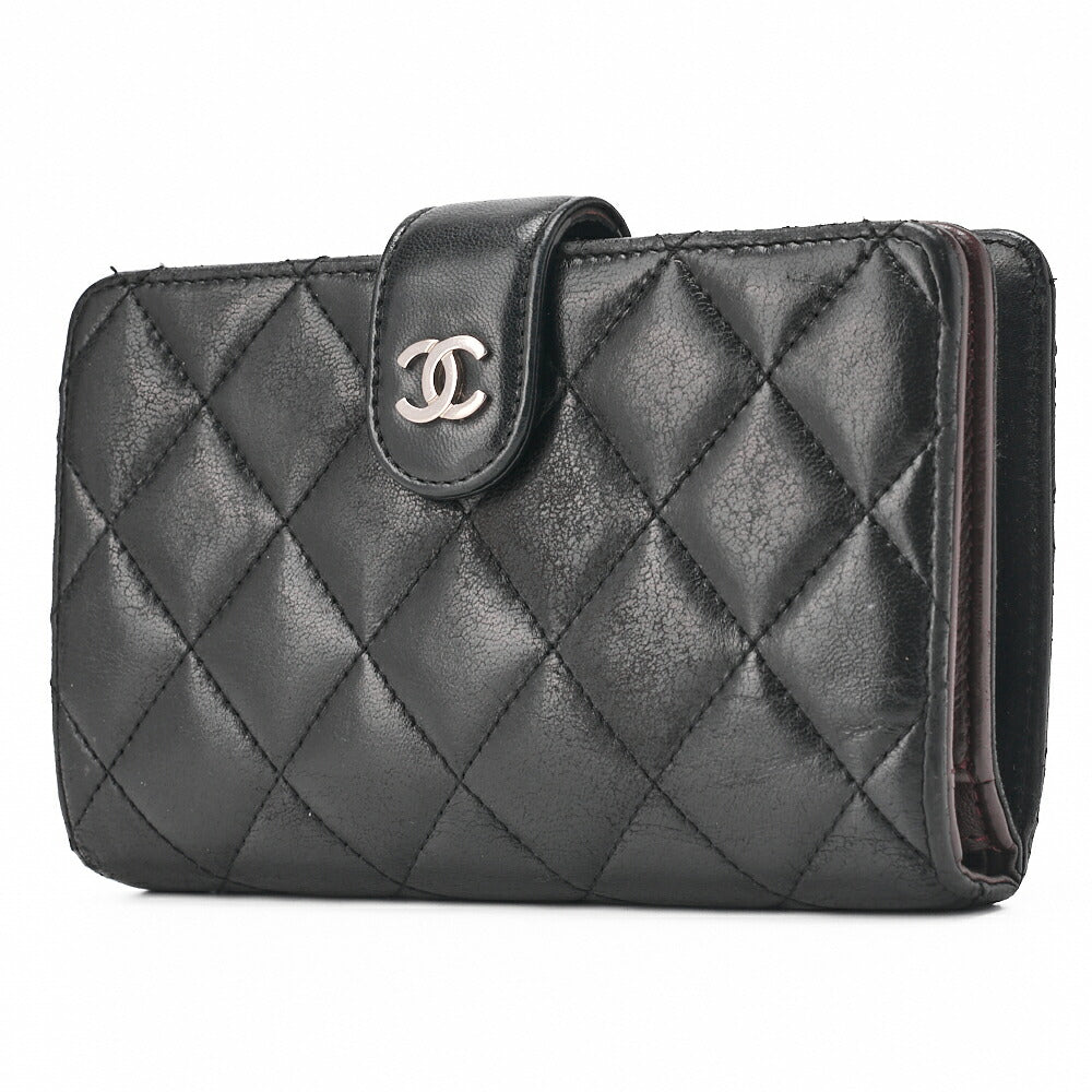 CHANEL Bi-Fold Wallet Matelasse Lambskin Black Silver-Tone Hardware Pre-Owned - Vintage La Charme