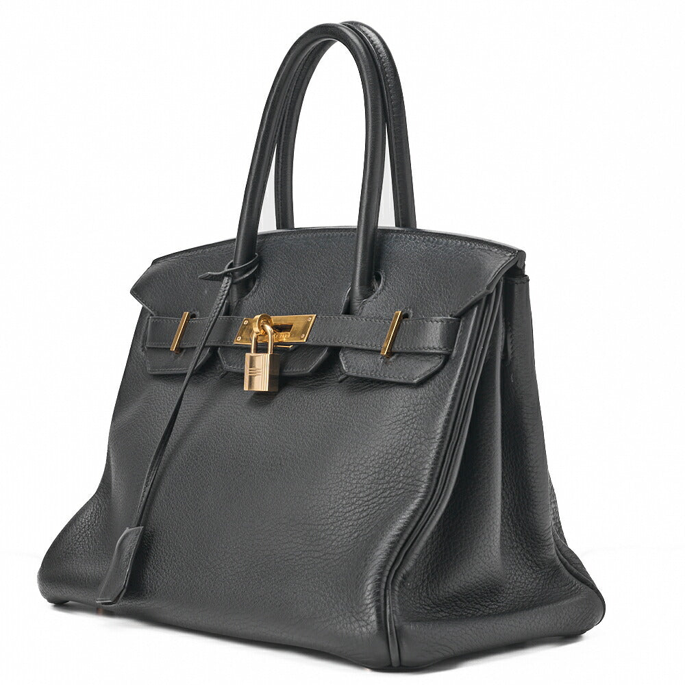 HERMES Birkin 30 Handbag Tryon Clemence Black Gold-Tone Hardware Pre-Owned - Vintage La Charme
