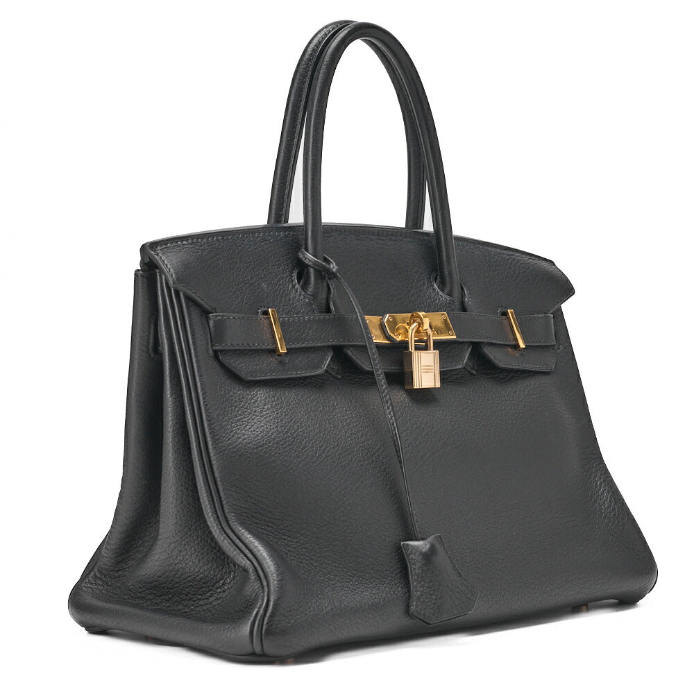 HERMES Birkin 30 Handbag Tryon Clemence Black Gold-Tone Hardware Pre-Owned - Vintage La Charme