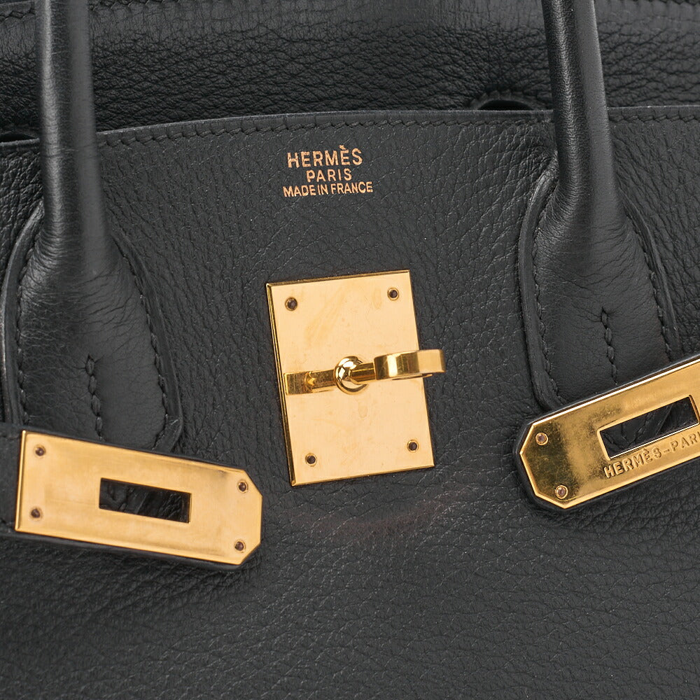 HERMES Birkin 30 Handbag Tryon Clemence Black Gold-Tone Hardware Pre-Owned - Vintage La Charme
