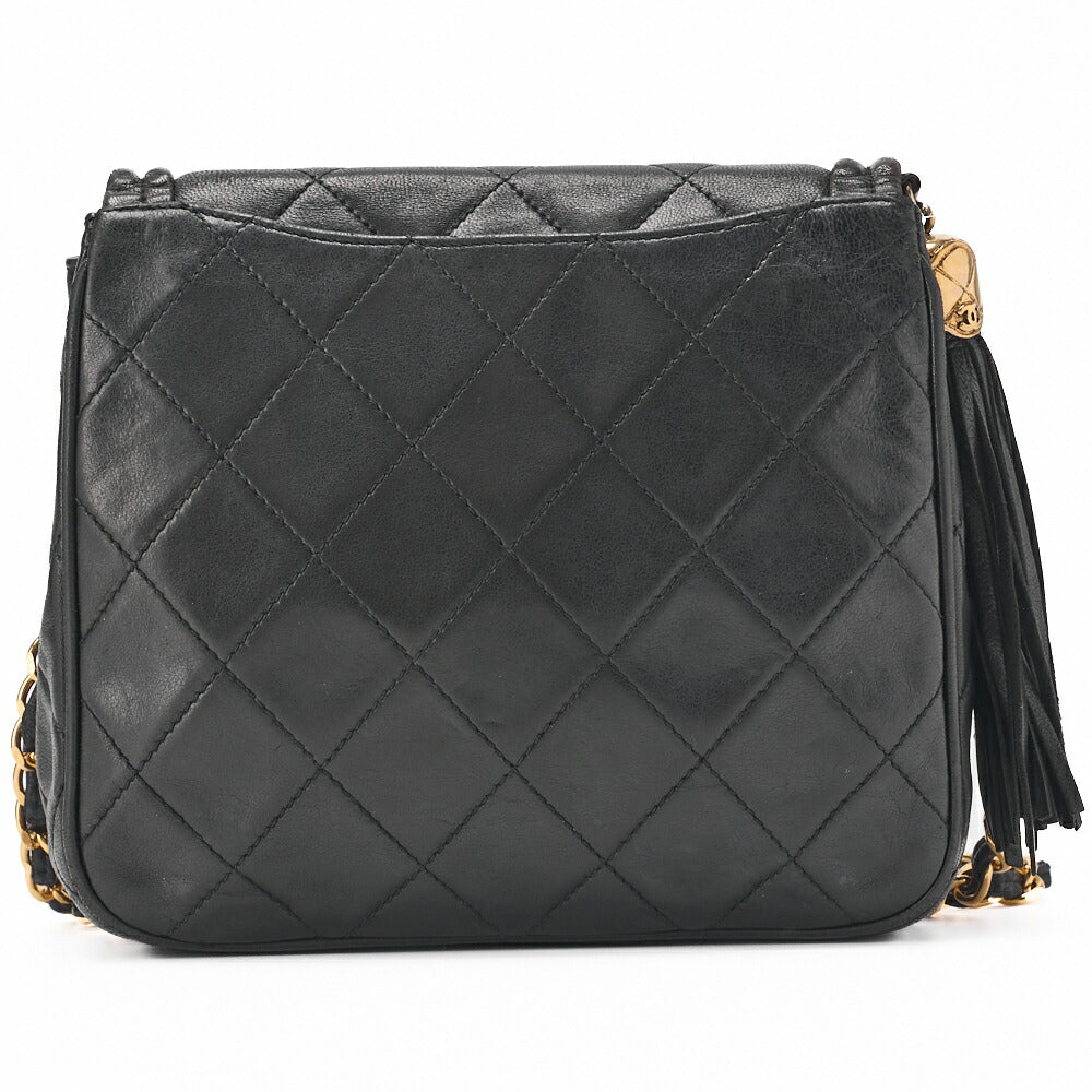 CHANEL Shoulder Bag Matelasse Outside Flap Fringe Chain Shoulder Lambskin Black Gold-Tone Hardware Pre-Owned - Vintage La Charme
