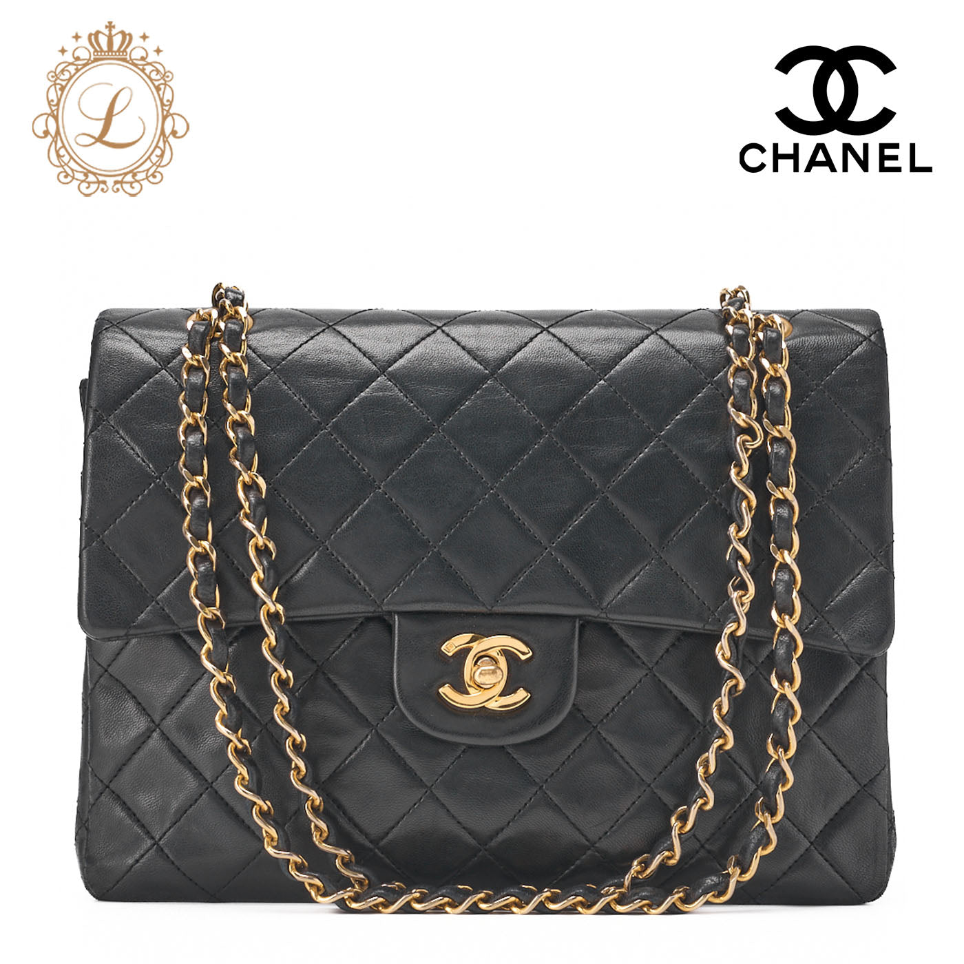 CHANEL Chain Shoulder Bag Matelasse Double Flap Lambskin Black Gold-Tone Hardware Pre-Owned - Vintage La Charme