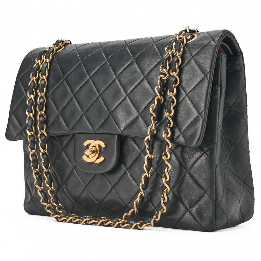 CHANEL Chain Shoulder Bag Matelasse Double Flap Lambskin Black Gold-Tone Hardware Pre-Owned - Vintage La Charme