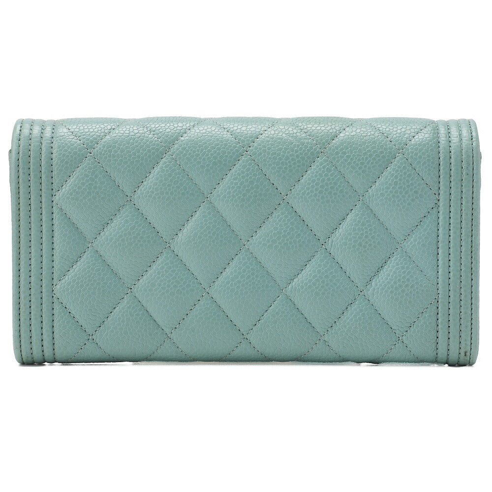 CHANEL Boy Chanel Matelasse Bi-Fold Long Wallet Caviar Skin Mint Green Gold-Tone Hardware Pre-Owned - Vintage La Charme