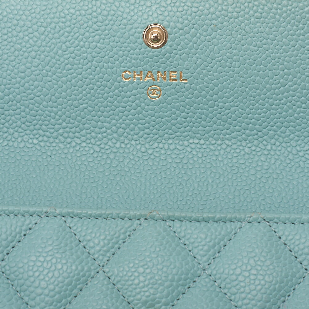 CHANEL Boy Chanel Matelasse Bi-Fold Long Wallet Caviar Skin Mint Green Gold-Tone Hardware Pre-Owned - Vintage La Charme