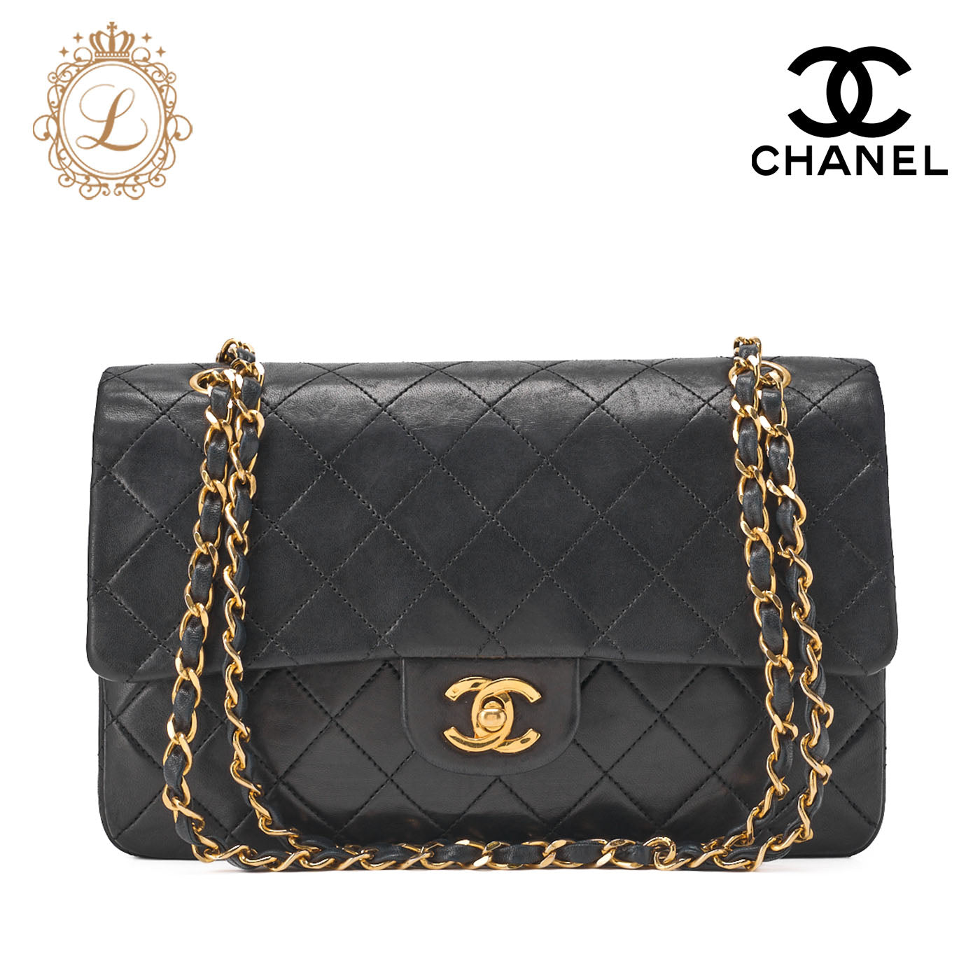CHANEL Chain Shoulder Bag Matelasse Lambskin Black Gold-Tone Hardware Pre-Owned - Vintage La Charme