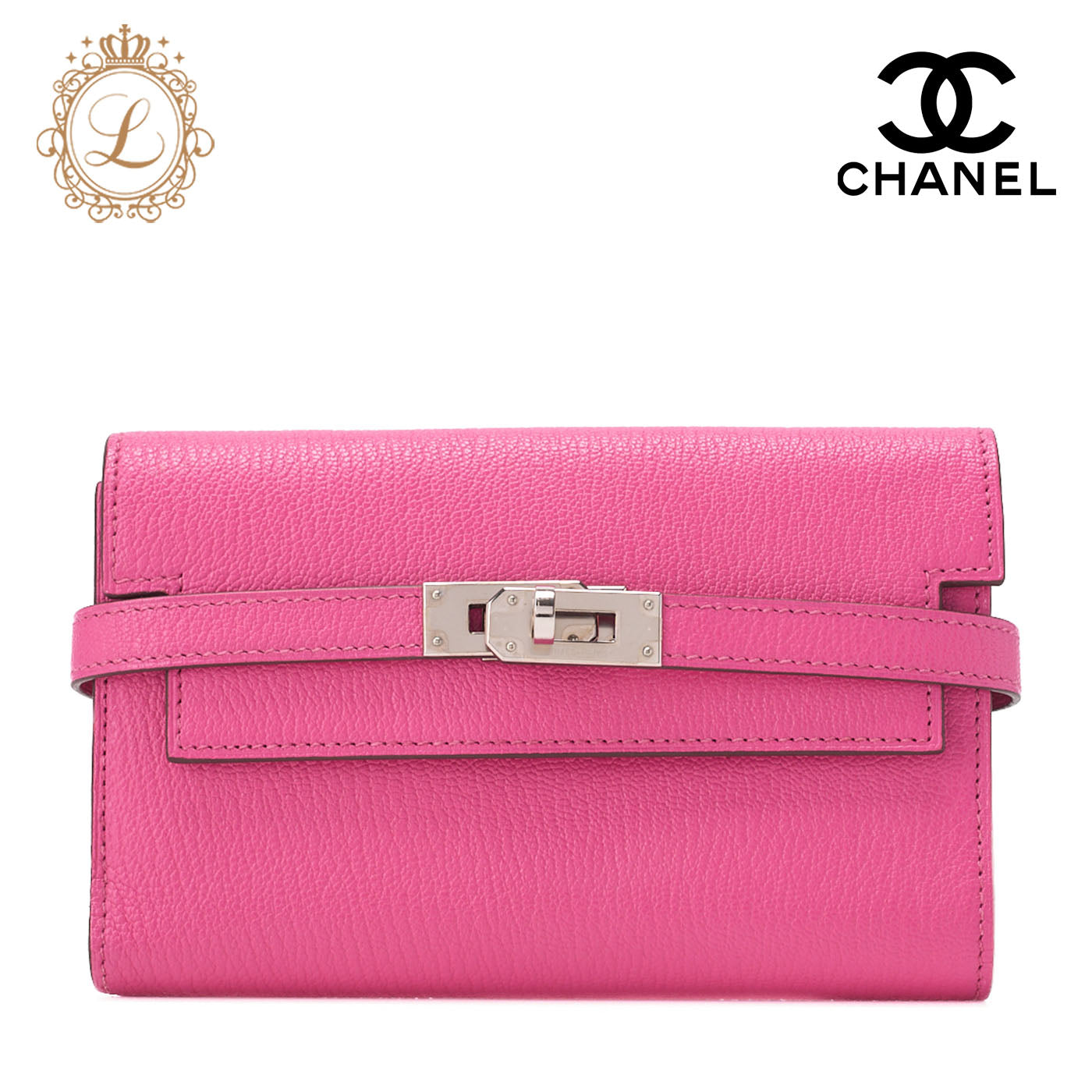 HERMES Kelly Wallet Two-Fold Long Wallet Medium Chevrum Mizol Rose Tyrien Silver-Tone Hardware Pre-Owned - Vintage La Charme