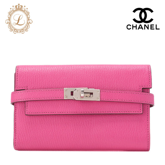 HERMES Kelly Wallet Two-Fold Long Wallet Medium Chevrum Mizol Rose Tyrien Silver-Tone Hardware Pre-Owned - Vintage La Charme