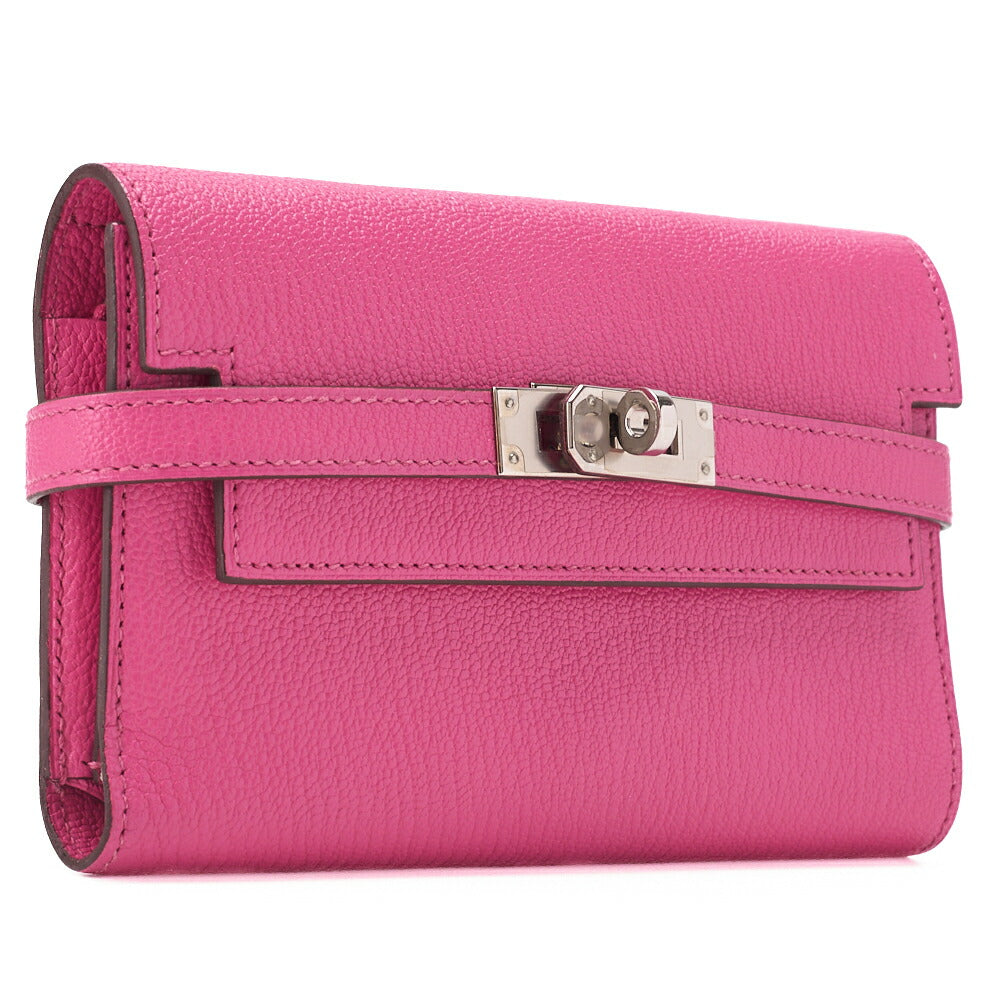 HERMES Kelly Wallet Two-Fold Long Wallet Medium Chevrum Mizol Rose Tyrien Silver-Tone Hardware Pre-Owned - Vintage La Charme