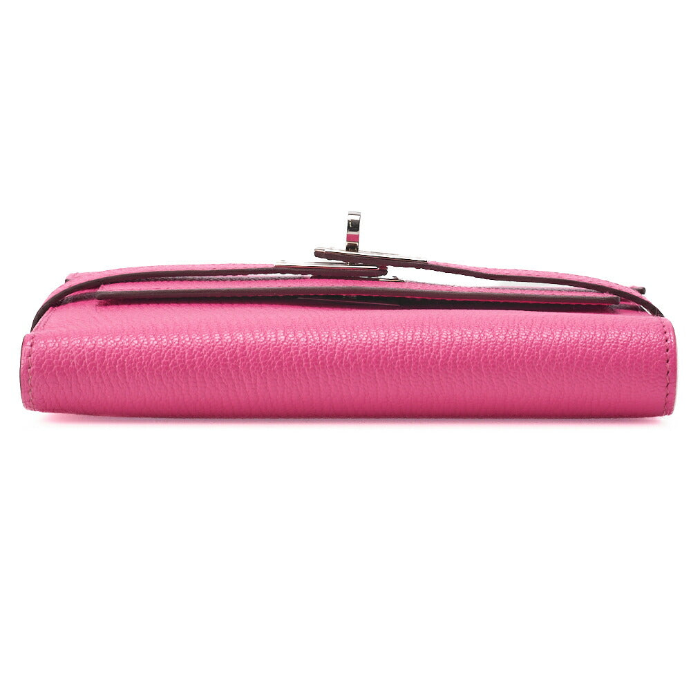 HERMES Kelly Wallet Two-Fold Long Wallet Medium Chevrum Mizol Rose Tyrien Silver-Tone Hardware Pre-Owned - Vintage La Charme