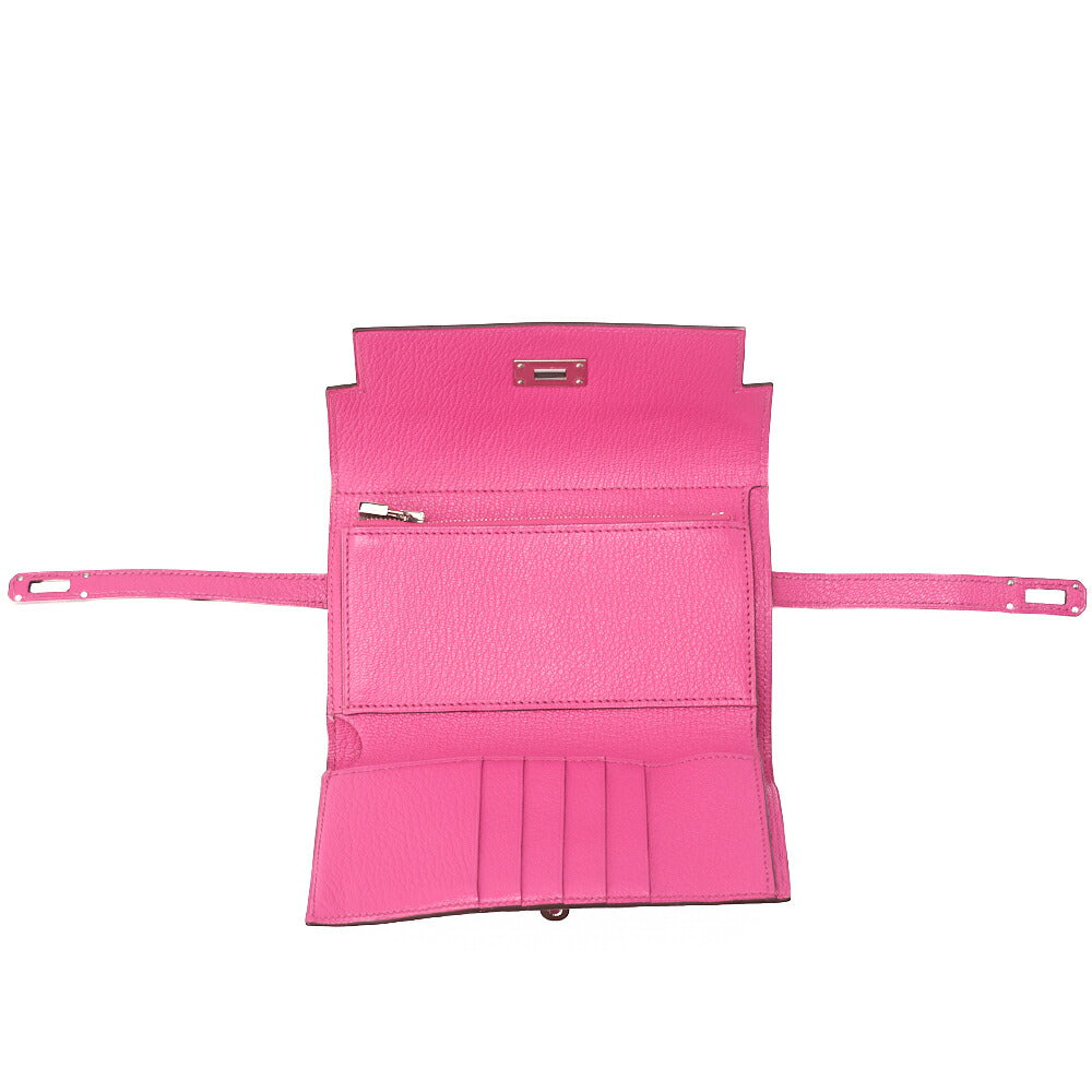 HERMES Kelly Wallet Two-Fold Long Wallet Medium Chevrum Mizol Rose Tyrien Silver-Tone Hardware Pre-Owned - Vintage La Charme