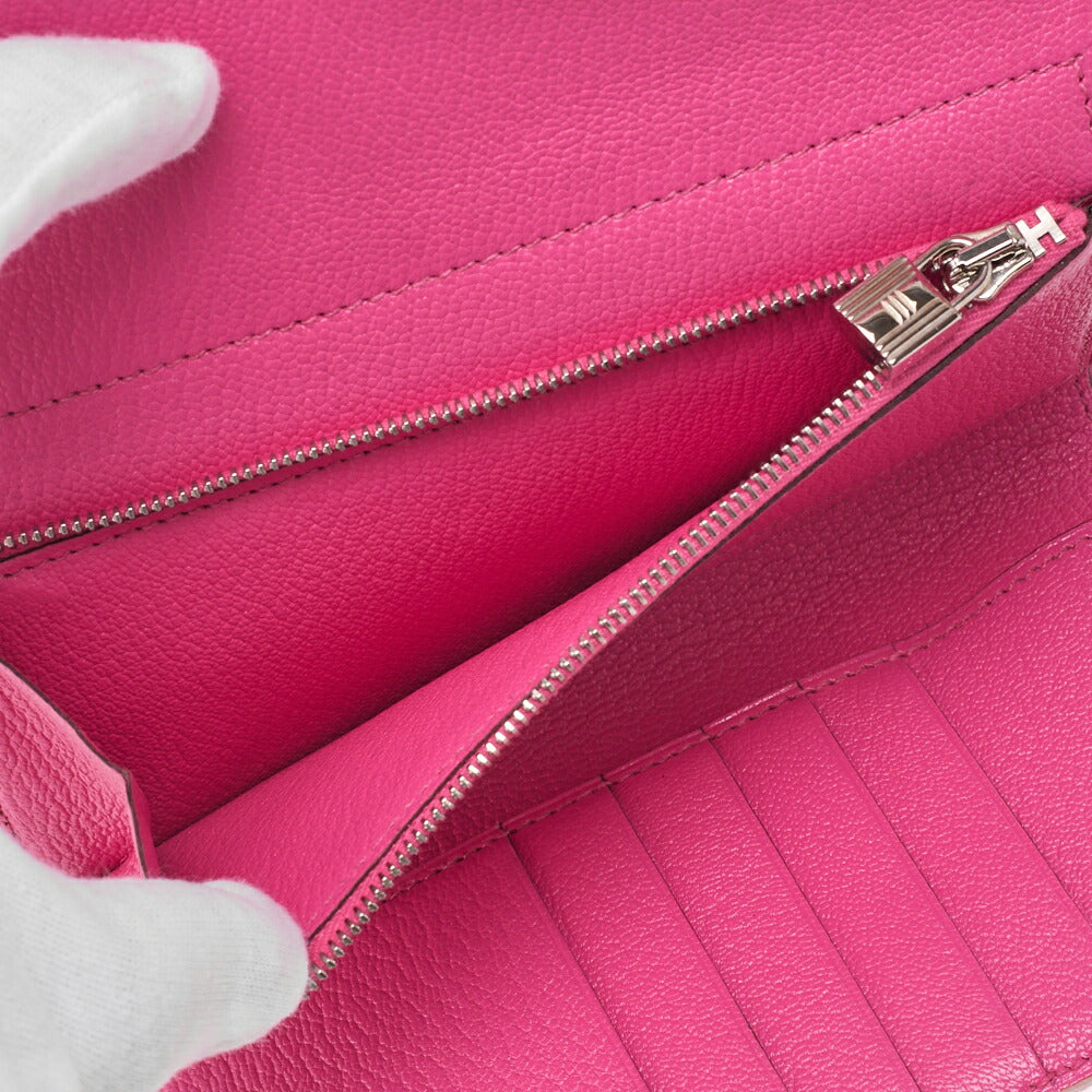 HERMES Kelly Wallet Two-Fold Long Wallet Medium Chevrum Mizol Rose Tyrien Silver-Tone Hardware Pre-Owned - Vintage La Charme